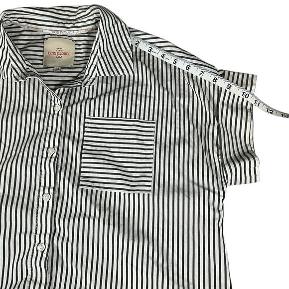 Casa Cabana Darcy Stripped Button Front Short Sleeve Size Medium White & Gray - Picture 8 of 10